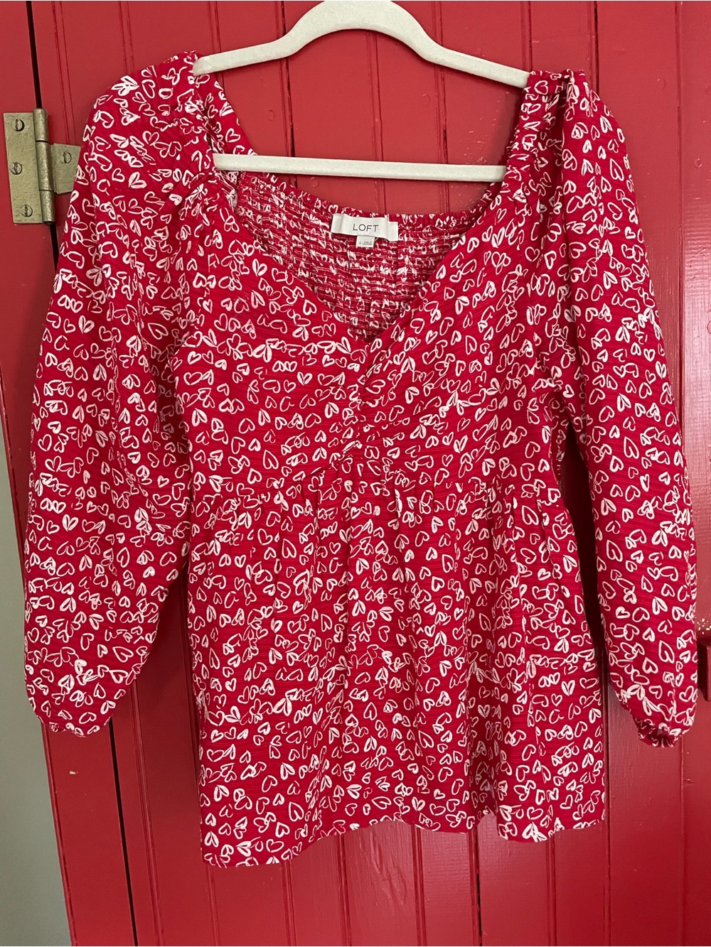 LOFT Red Floral V-Neck Peplum Top